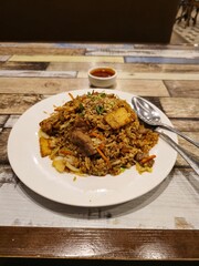 fried rice with chicken and vegetable