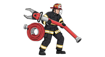 Fototapeta premium Brave firefighter with hydraulic rescue tool, preparing to save the people in dangerous situations and emergencies