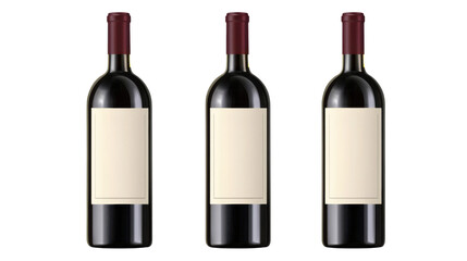 Fototapeta premium Set of three elegant wine bottles featuring blank labels isolated on white background 