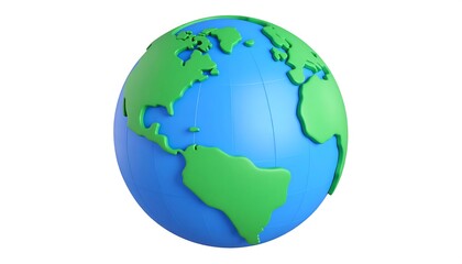 A simplified Earth globe design showcases the americas continents and their green terrain