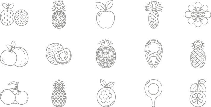 Collection of hand drawn tropical fruits, perfect for a healthy and refreshing summer treat, ideal for vegan and vegetarian diets with a variety of options