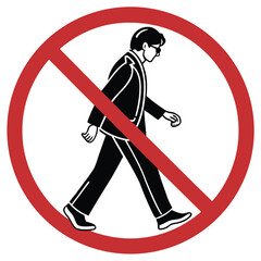 Illustration of a pedestrian inside a red prohibition sign indicating no walking allowed in the designated area