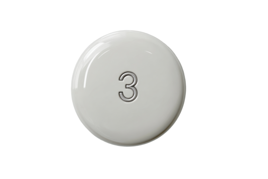 Round, light gray button with the number three
