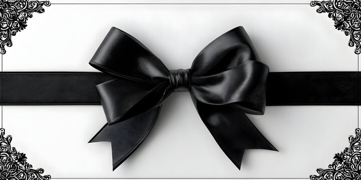 Elegant black bow and ribbon on a gift box, symbolizing sophistication and luxury. Perfect for celebrations, weddings, and upscale events.