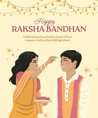 Orange Pink and Beige Illustrated Raksha Bandhan Instagram Post