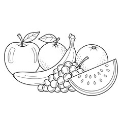 black and white vector images of various fruits