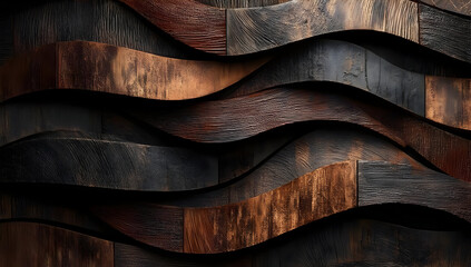 An artistic representation of layered wood in a wavy pattern, showcasing rich textures and colors in a modern design style. Perfect for creative projects.
