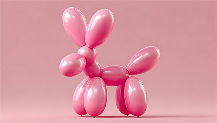Fototapeta premium A vibrant pink balloon dog sculpture stands against a soft pink backdrop, symbolizing joy and playfulness. Perfect for creative and festive designs.