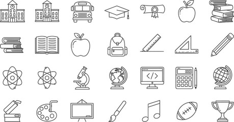 Fototapeta premium School and Education Icon Set - Learning, Teacher, and Graduation Line Icons