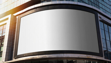 Fototapeta premium A large blank curved billboard on a modern building facade