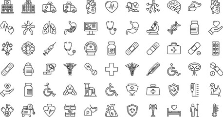 Hospital and Medical Icon Set - Healthcare, Doctor, and Treatment Line Icons