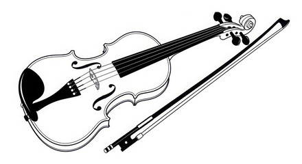 Obraz premium Classic violin and bow illustration with detailed outline