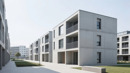 Modern Apartment Complex with Uniform Design and Balconies
