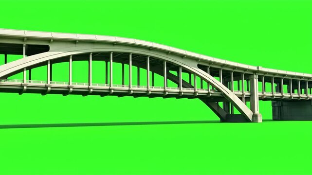 Architectural Marvel: A Low-Angle View of a Concrete Bridge Against a Green Screen, Serene Infrastructure: A Picturesque Concrete Bridge with an Arch on a Green Background