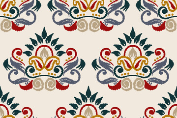 Ethnic ikat seamless pattern in tribal. Aztec geometric ethnic ornament print. Ikat pattern style. Design for background, wallpaper, illustration, fabric, clothing, carpet, textile, batik, embroidery.