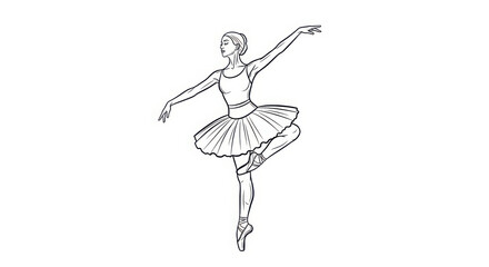 Graceful Ballerina Dancer Performing Classical Ballet with Elegant Movement and Artistic Outline Sketch