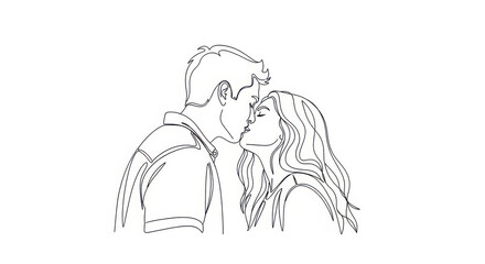 Obraz premium Romantic couple sharing an intimate kiss in line art style