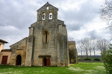 Fototapeta premium Romanesque facade of Santa Eufemia de Cozuelos Church in Olmos de Ojeda