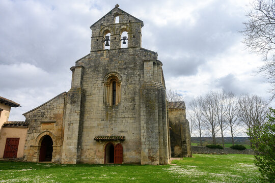 Romanesque facade of Santa Eufemia de Cozuelos Church in Olmos de Ojeda