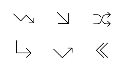 Fototapeta premium Simple Geometric Arrow Icon Collection – Handcrafted Thin Outline Arrows for Navigation, Directional Signs, Web UI, Mobile Apps, and Infographic Designs