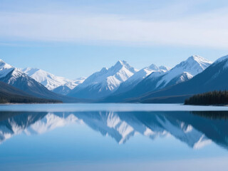 Snow-Capped Mountains Reflected in Calm Lake Waters