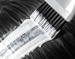 Hair Dye Application: A close-up captures the precise moment of applying hair dye with a brush. The contrast of the dark hair and the vibrant dye evokes a sense of transformation.