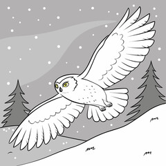 Naklejka premium vector illustration of a flying bird winter vibes, snowy day, cozy winter, winter wonderland, frosty mornings, snowflakes, winter style, holiday season, cold weather, snow aesthetic, hot chocolate, wi