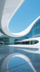 Fototapeta premium Modern Architectural Structure with Curved Glass Facade and Reflective Surface