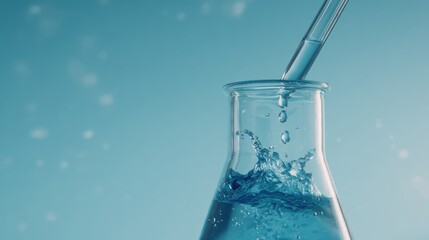 Water Droplets Splashing in Laboratory Flask with Pipette