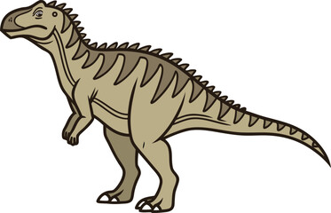 Dinosaur Illustration with White Background. Full Color Dinosaur Design in Stick Drawing Style. Dinosaur Hand Drawn Artwork with Clean Background. Natural Color Dinosaur Graphic in Stick Style