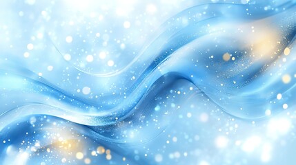 Abstract Blue Wave Background with Sparkling Bokeh Effects 