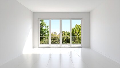Obraz premium Bright airy space with balcony view enhancing architectural minimalist design