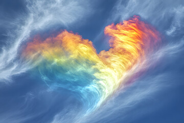 a rainbow colored cloud in the shape of a heart