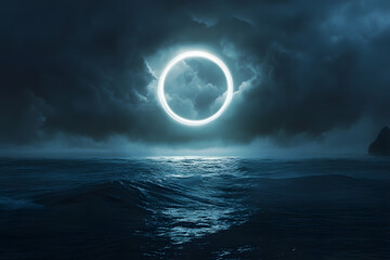 a dark sky with a ring of light in the middle