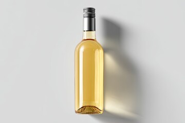 A light golden wine bottle,  top-down view