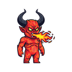 Fire Demon Mascot Breathing Flames