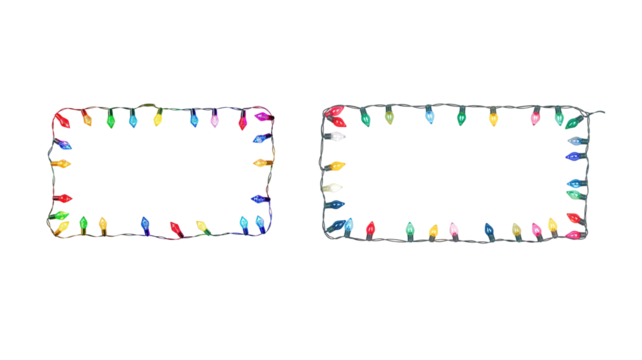 frame with colorful Christmas lights on transparent background png
