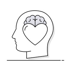 Emotional Intelligence Icon. Brain and Heart, Self-Awareness and Empathy. Vector Illustration.