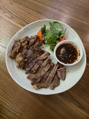 grilled beef steak with vegetables