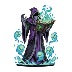 Hooded Necromancer Mascot with Book