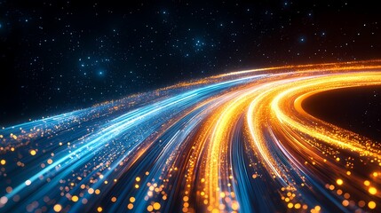 Fototapeta premium Digital particles of wave, light and energy, multi colored