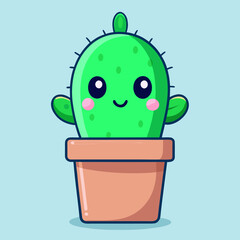 Cute kawaii cactus character in a pot
