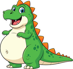 Cheerful Cartoon Dinosaur Standing Upright &mdash; Green Prehistoric Character with Orange Spikes and Big Blue Eyes for Kids and Educational Themes