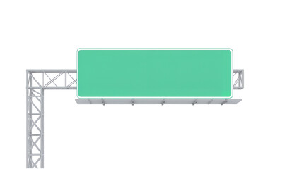 Blank green road sign template for travel direction information and advertising mockup design element on transparent background
