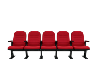 Red theater seats auditorium seating cinema chairs movie seats row of seats empty seating on transparent background