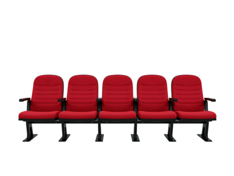 Red theater seats auditorium seating cinema chairs movie seats row of seats empty seating on transparent background