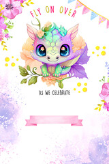 dragon invite boys girls party invitation card holiday child friends friendship poster background illustration birthday card invite evite