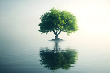 a tree is standing in the middle of a lake