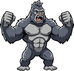  Fierce Cartoon Gorilla in Fighting Pose — Muscular Beast with Clenched Fists, Ready for Combat, Sports, Mascot, or Jungle Action