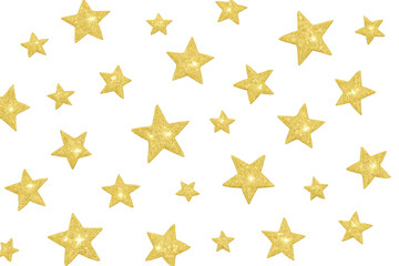 Festive golden glitter stars falling on a transparent background, creating a magical and celebratory atmosphere